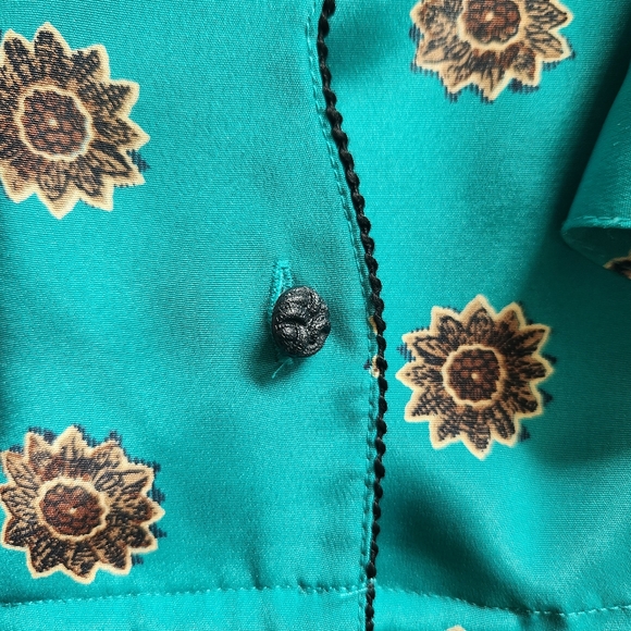 Vintage Tan Jay 2 Piece Midi Dress Set Teal Green With Floral Print Women's 8 - Picture 4 of 16